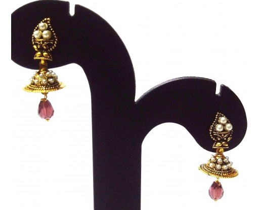 Golden Oxidized Earrings Ethnic Imitation Jewelry Drop Dangle Chandelier - EA50